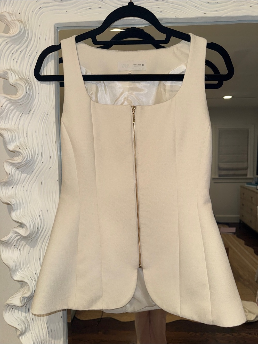Zara Cream Peplum corset with Gold Center Zip